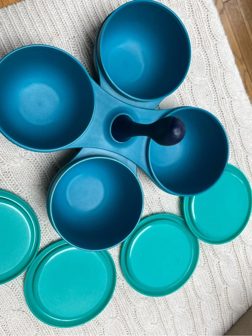 Tupperware Blossom Table 4-Bowl Condiment Server in blue and teal